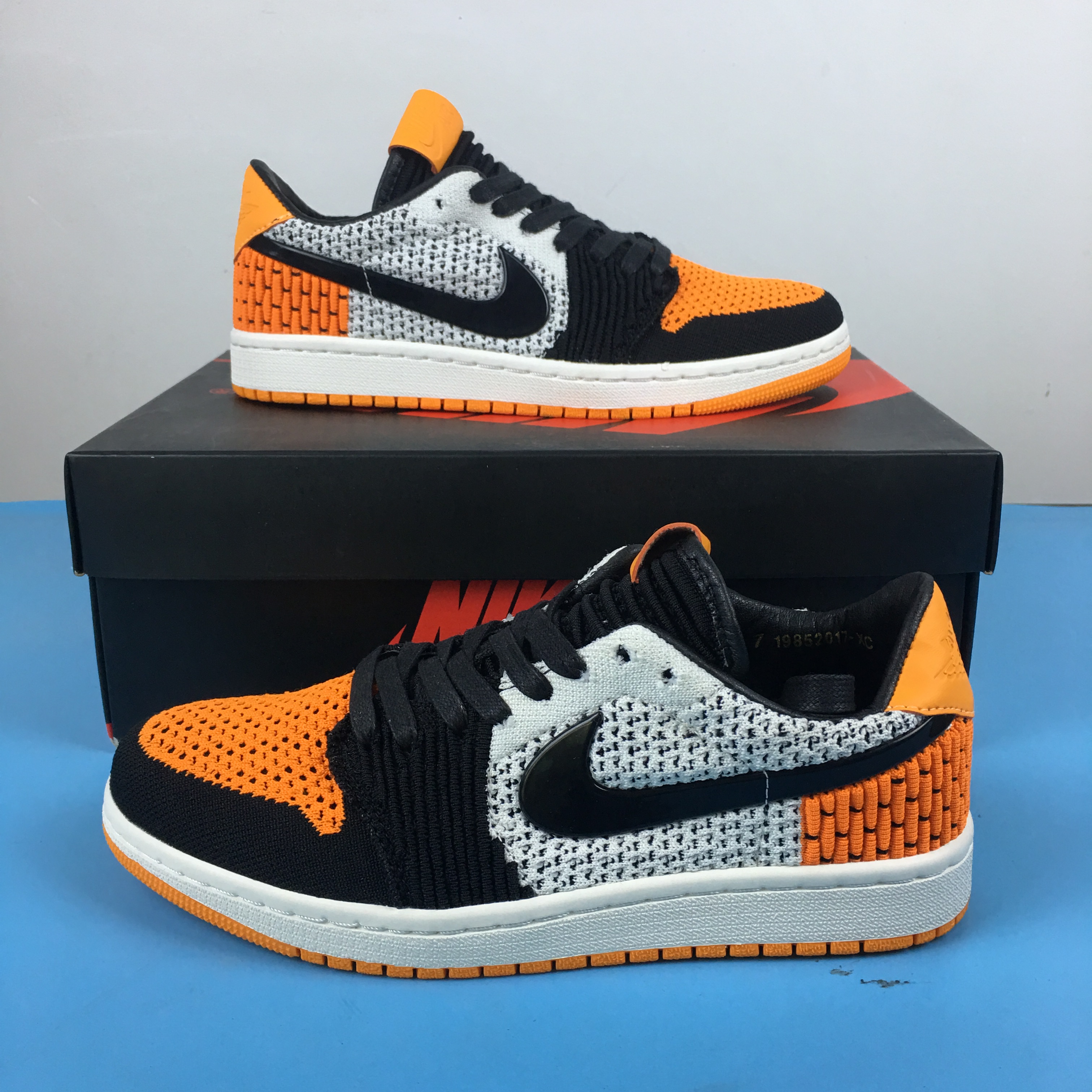2018 Men Air Jordan 1 Low Flyknit Orange Black White Shoes